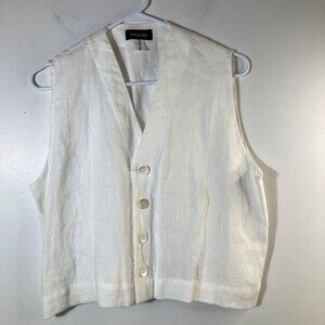 Womens Eskandar Bergdorf Goodman Ribbed Look Linen Button Vest Cream 10 - 12